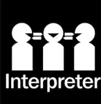 Graphic for interpreter service with three abstract people talking
